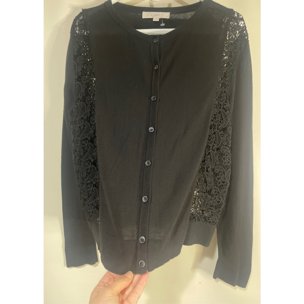 NWOT LOFT Black Button Up Long Sleeve Sweater Cardigan Women Size XL - Picture 7 of 11